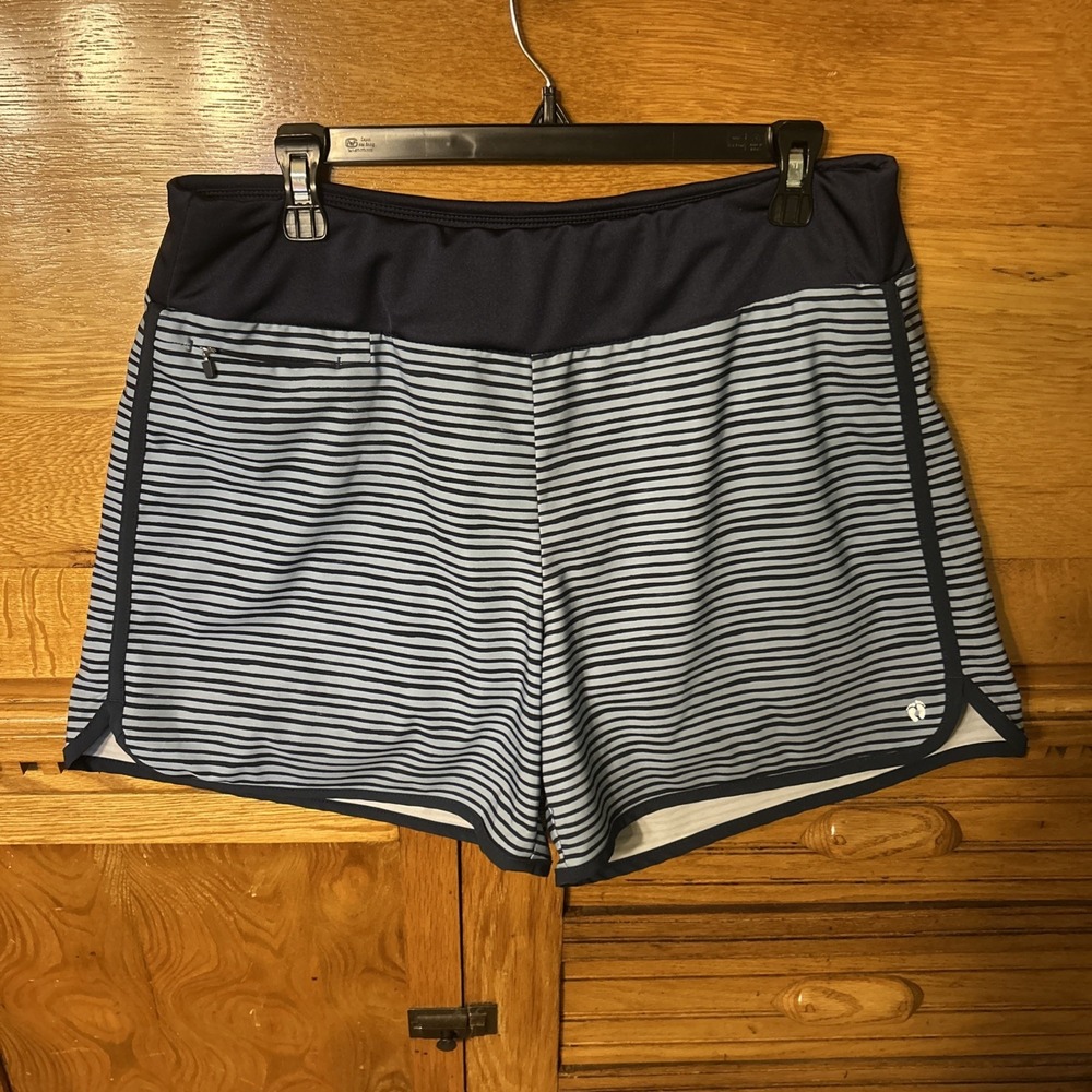 Hang Ten‎ Sporty Preppy Blue Striped Board Shorts UPF 50+ Athletic Swim Shorts